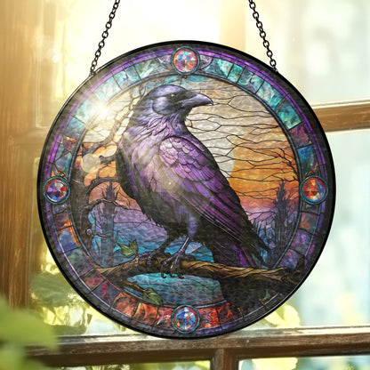 Raven Stained Glass Suncatcher - Spiritual Gothic Window Hanging for Home Decor