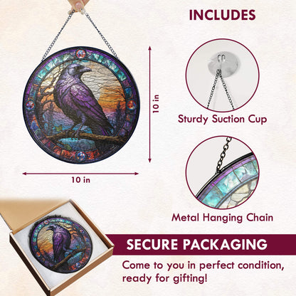 Raven Stained Glass Suncatcher - Spiritual Gothic Window Hanging for Home Decor