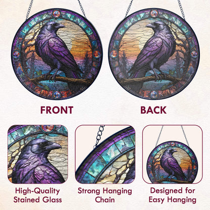 Raven Stained Glass Suncatcher - Spiritual Gothic Window Hanging for Home Decor