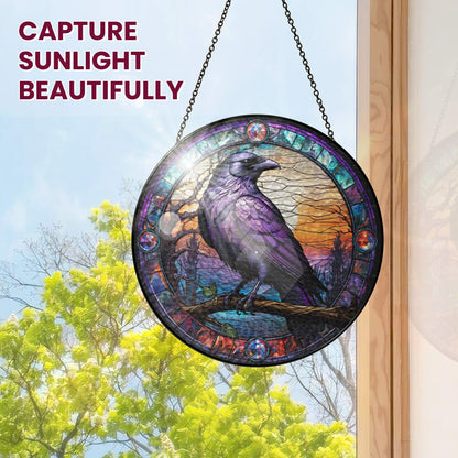 Raven Stained Glass Suncatcher - Spiritual Gothic Window Hanging for Home Decor