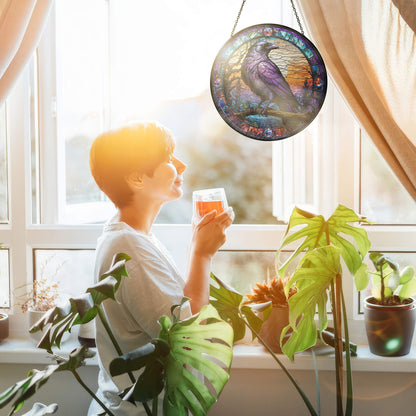 Raven Stained Glass Suncatcher - Spiritual Gothic Window Hanging for Home Decor