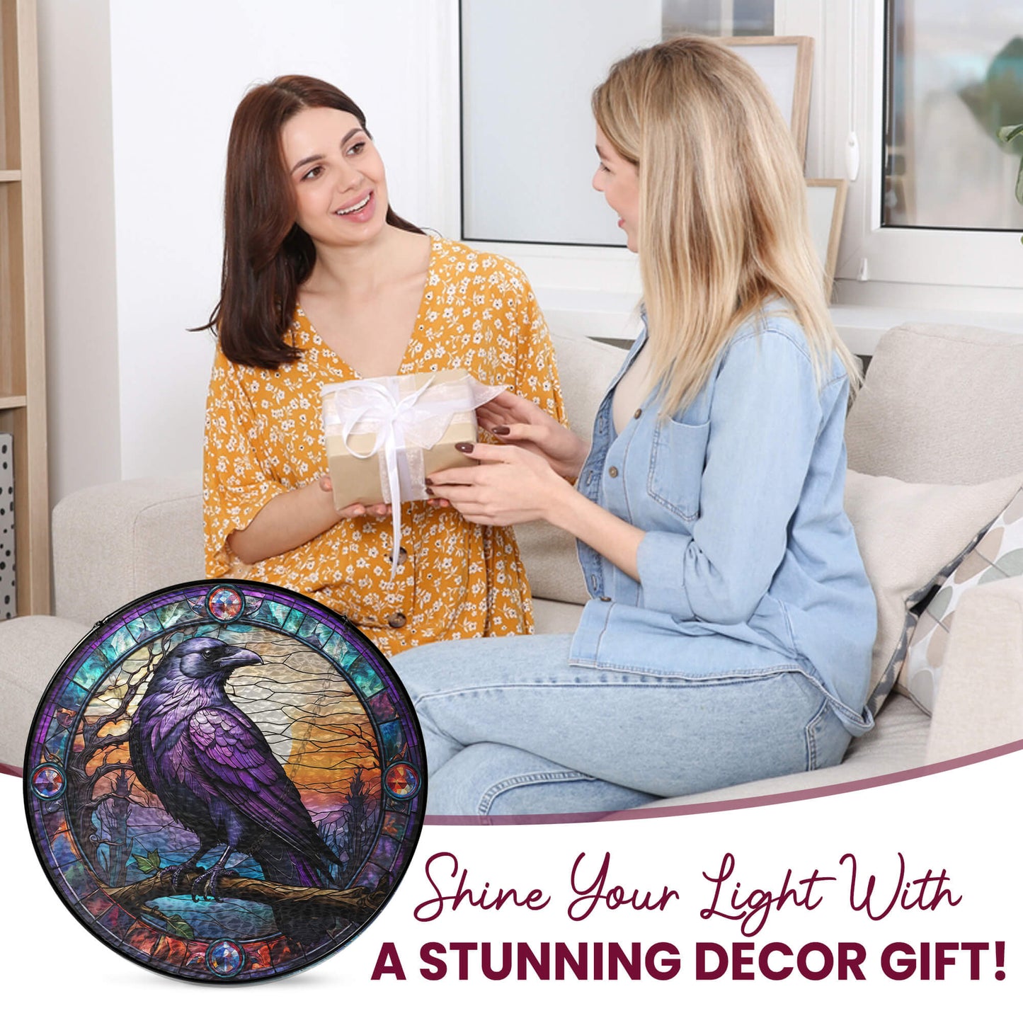 Raven Stained Glass Suncatcher - Spiritual Gothic Window Hanging for Home Decor