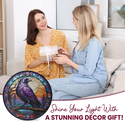 Raven Stained Glass Suncatcher - Spiritual Gothic Window Hanging for Home Decor