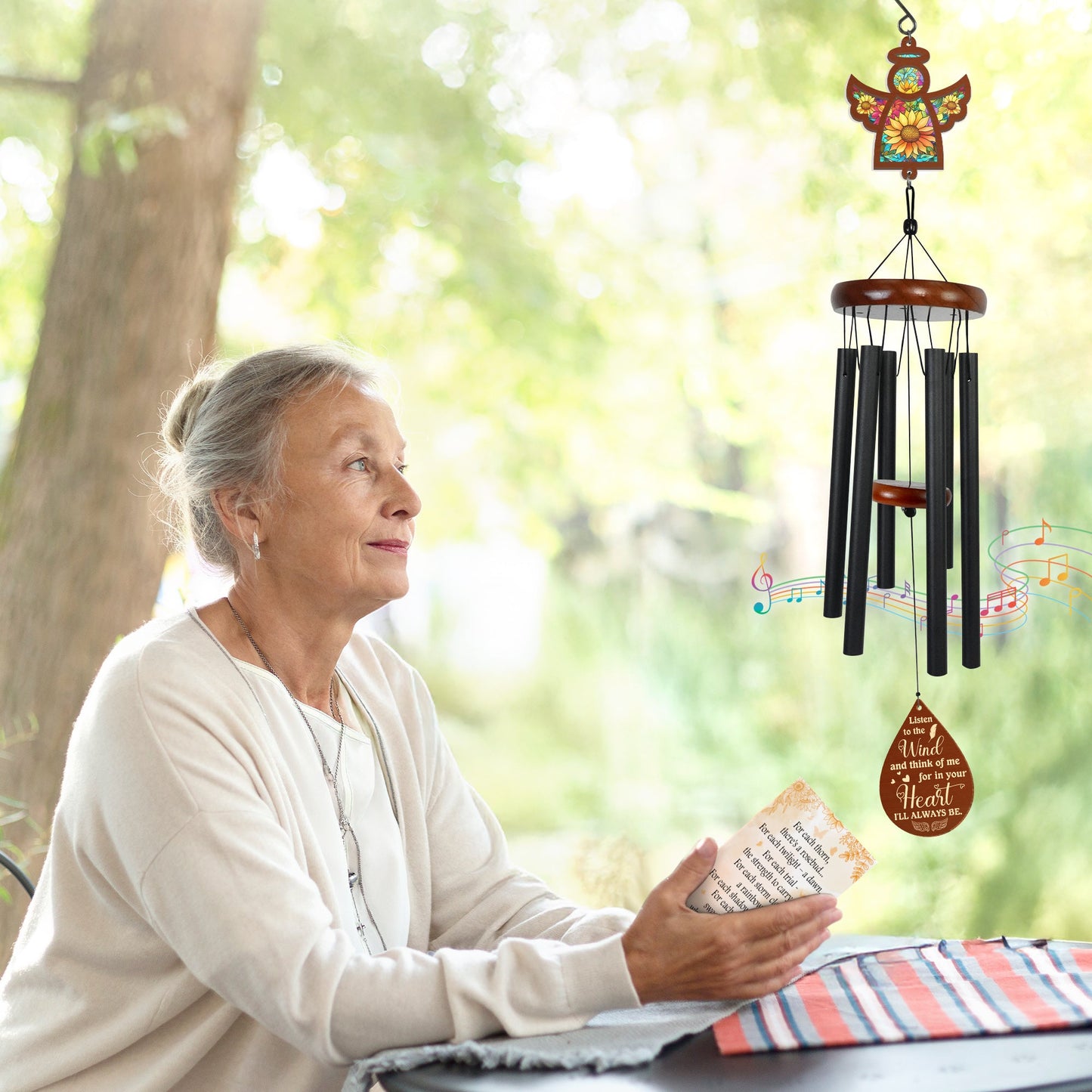 Sunflower Angel Memorial Wind Chimes – Bereavement Sympathy Gift for Loss of Mother, Father, Friend