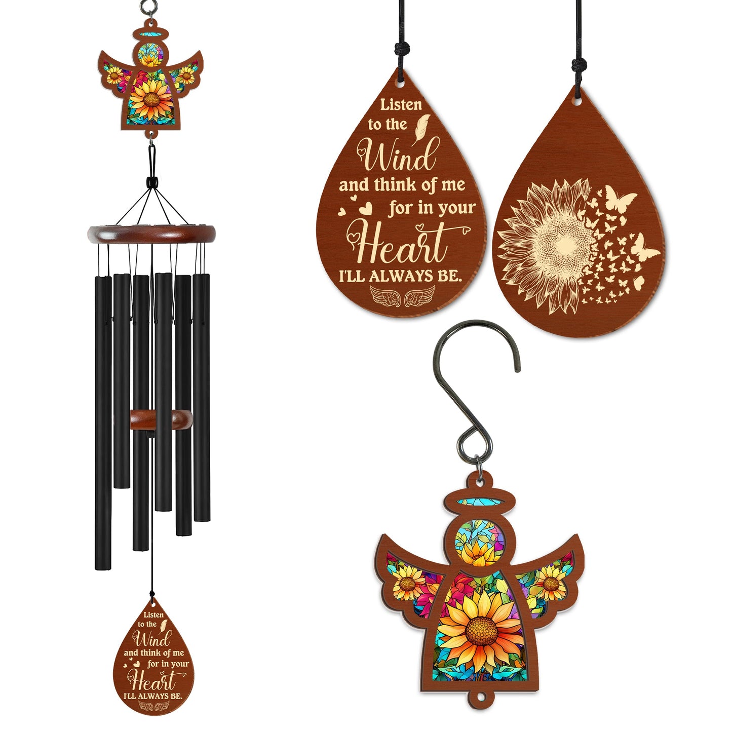 Sunflower Angel Memorial Wind Chimes – Bereavement Sympathy Gift for Loss of Mother, Father, Friend