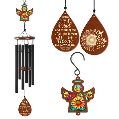 Sunflower Angel Memorial Wind Chimes – Bereavement Sympathy Gift for Loss of Mother, Father, Friend