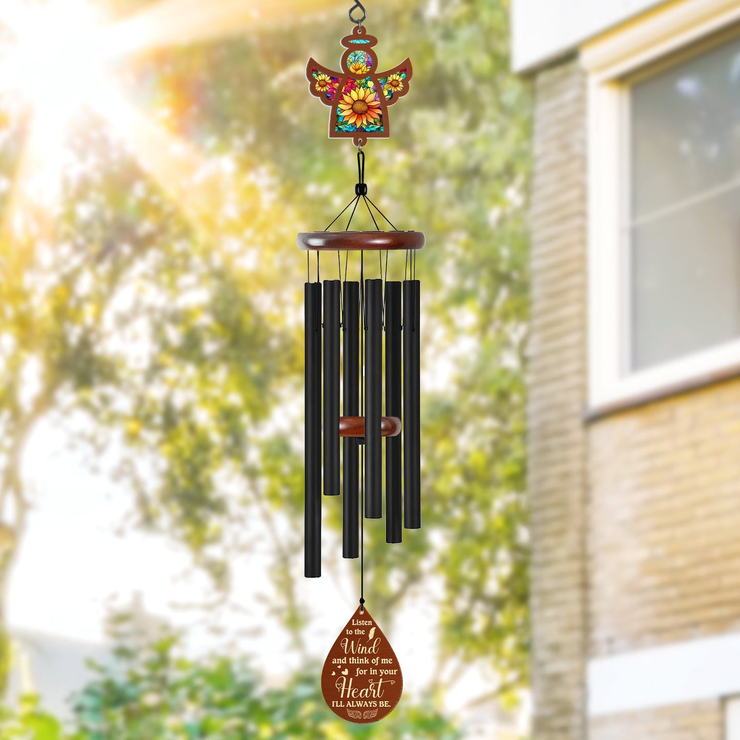 Sunflower Angel Memorial Wind Chimes – Bereavement Sympathy Gift for Loss of Mother, Father, Friend
