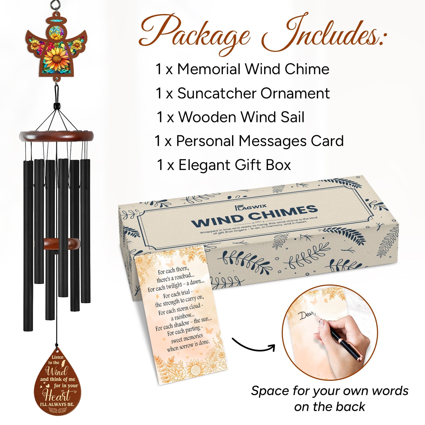 Sunflower Angel Memorial Wind Chimes – Bereavement Sympathy Gift for Loss of Mother, Father, Friend