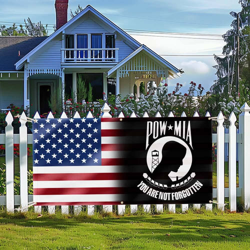 POW MIA Memorial Fence Banner – Patriotic Military Sign for Outdoor Decoration