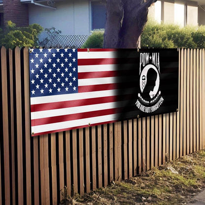 POW MIA Memorial Fence Banner – Patriotic Military Sign for Outdoor Decoration