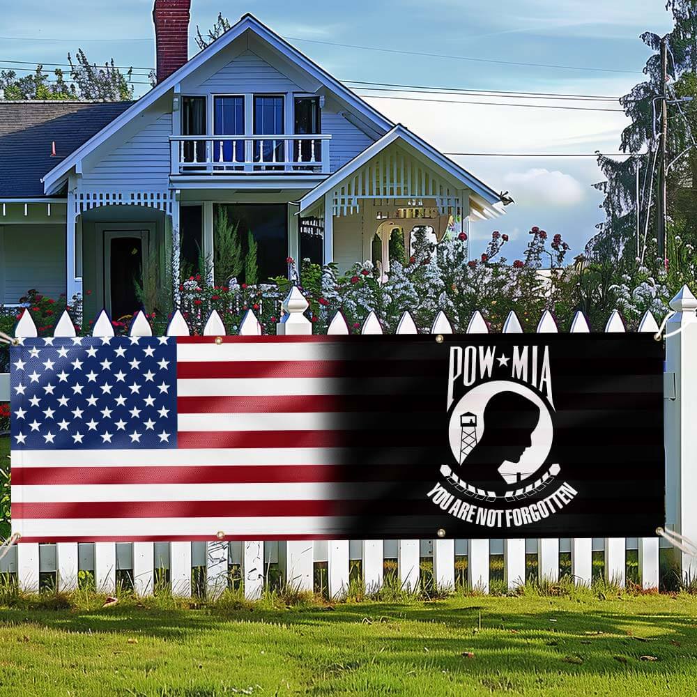 POW MIA Memorial Fence Banner – Patriotic Military Sign for Outdoor Decoration