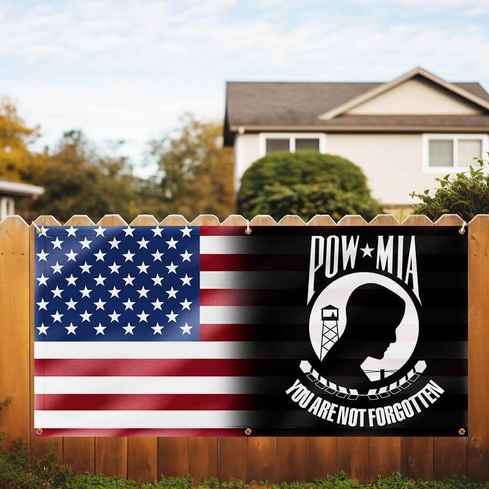 POW MIA Memorial Fence Banner – Patriotic Military Sign for Outdoor Decoration