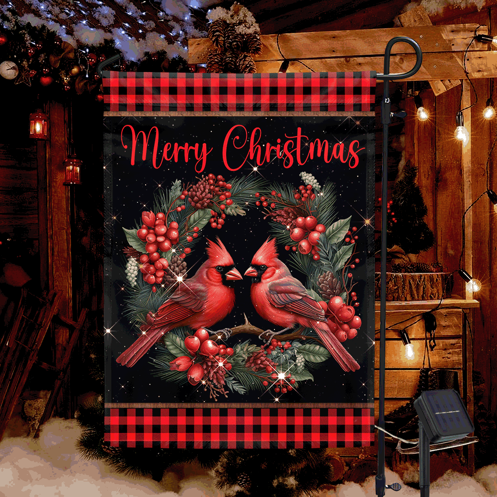 Cardinal Merry Christmas Winter Holiday Solar LED Garden Flag TQN4044SF