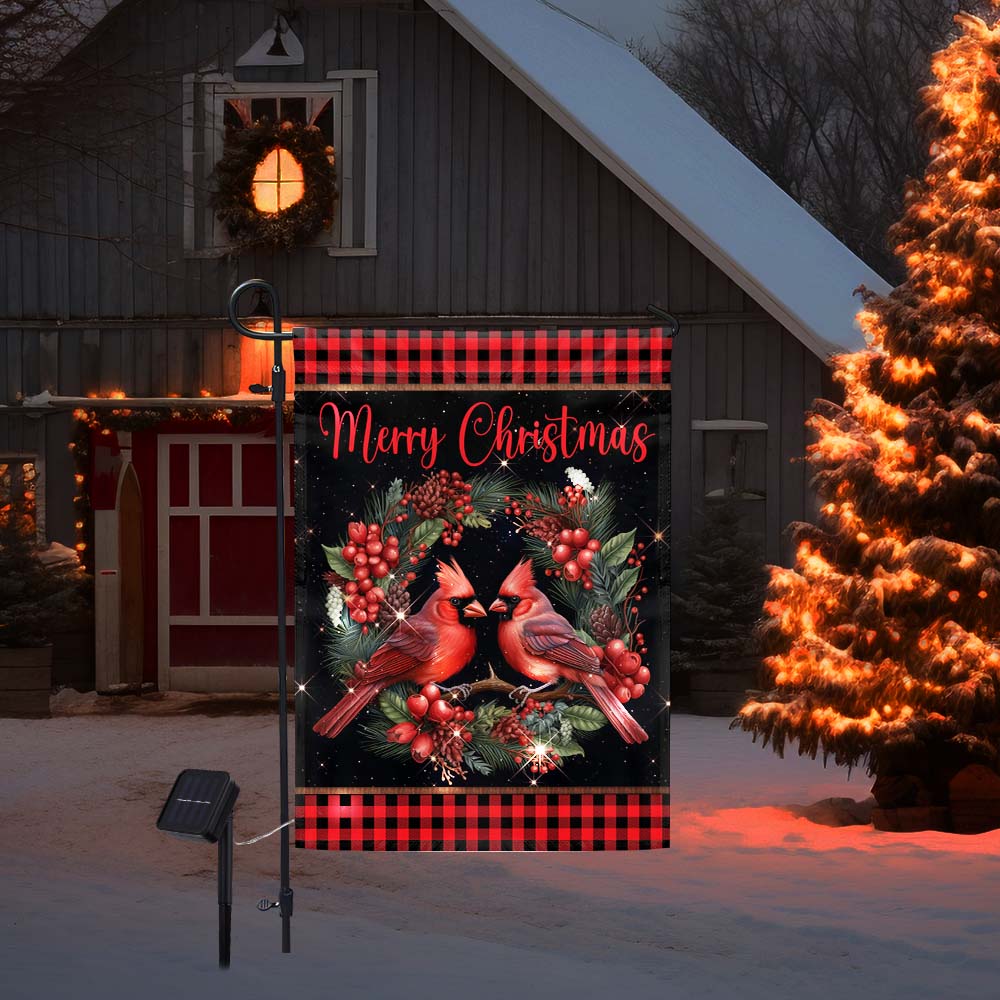 Cardinal Merry Christmas Winter Holiday Solar LED Garden Flag TQN4044SF
