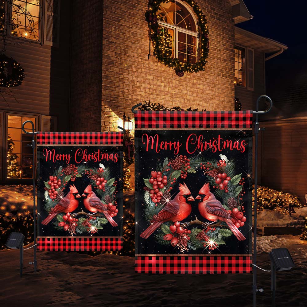 Cardinal Merry Christmas Winter Holiday Solar LED Garden Flag TQN4044SF