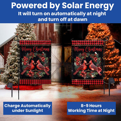 Cardinal Merry Christmas Winter Holiday Solar LED Garden Flag TQN4044SF