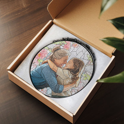 Personalized Grandma And Grandkids Custom Photo Mother's Day Stained Glass Suncatcher TQN4560BQT