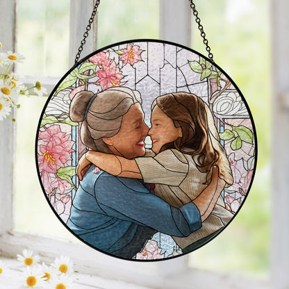 Personalized Grandma And Grandkids Custom Photo Mother's Day Stained Glass Suncatcher TQN4560BQT