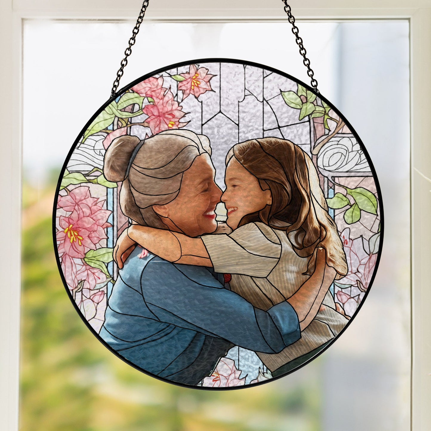 Personalized Grandma And Grandkids Custom Photo Mother's Day Stained Glass Suncatcher TQN4560BQT