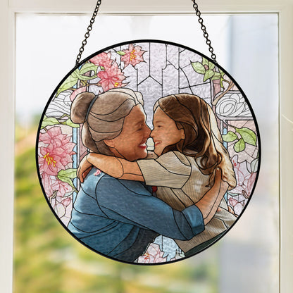 Personalized Grandma And Grandkids Custom Photo Mother's Day Stained Glass Suncatcher TQN4560BQT