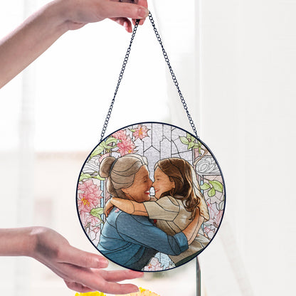 Personalized Grandma And Grandkids Custom Photo Mother's Day Stained Glass Suncatcher TQN4560BQT