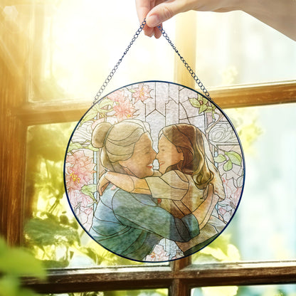 Personalized Grandma And Grandkids Custom Photo Mother's Day Stained Glass Suncatcher TQN4560BQT