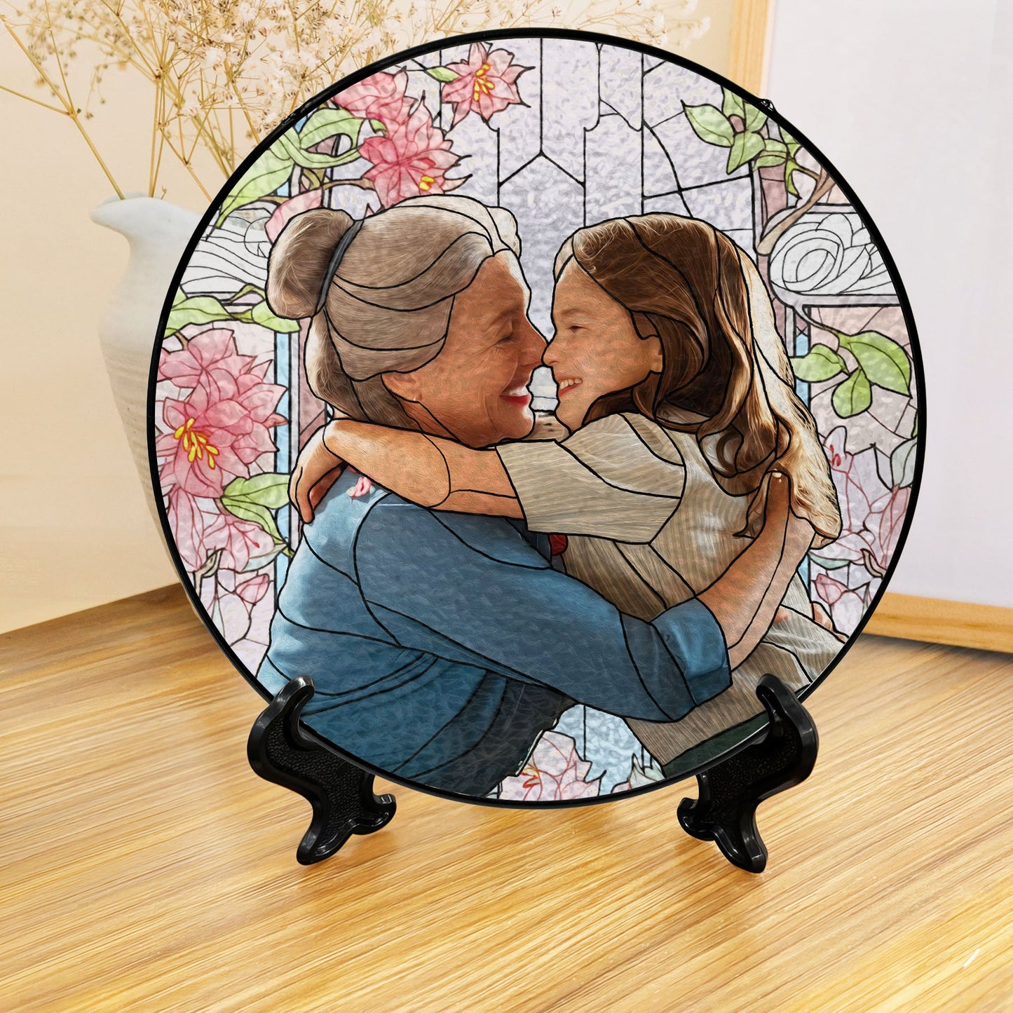 Personalized Grandma And Grandkids Custom Photo Mother's Day Stained Glass Suncatcher TQN4560BQT