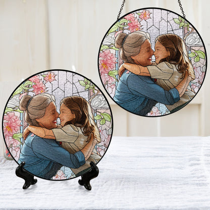 Personalized Grandma And Grandkids Custom Photo Mother's Day Stained Glass Suncatcher TQN4560BQT