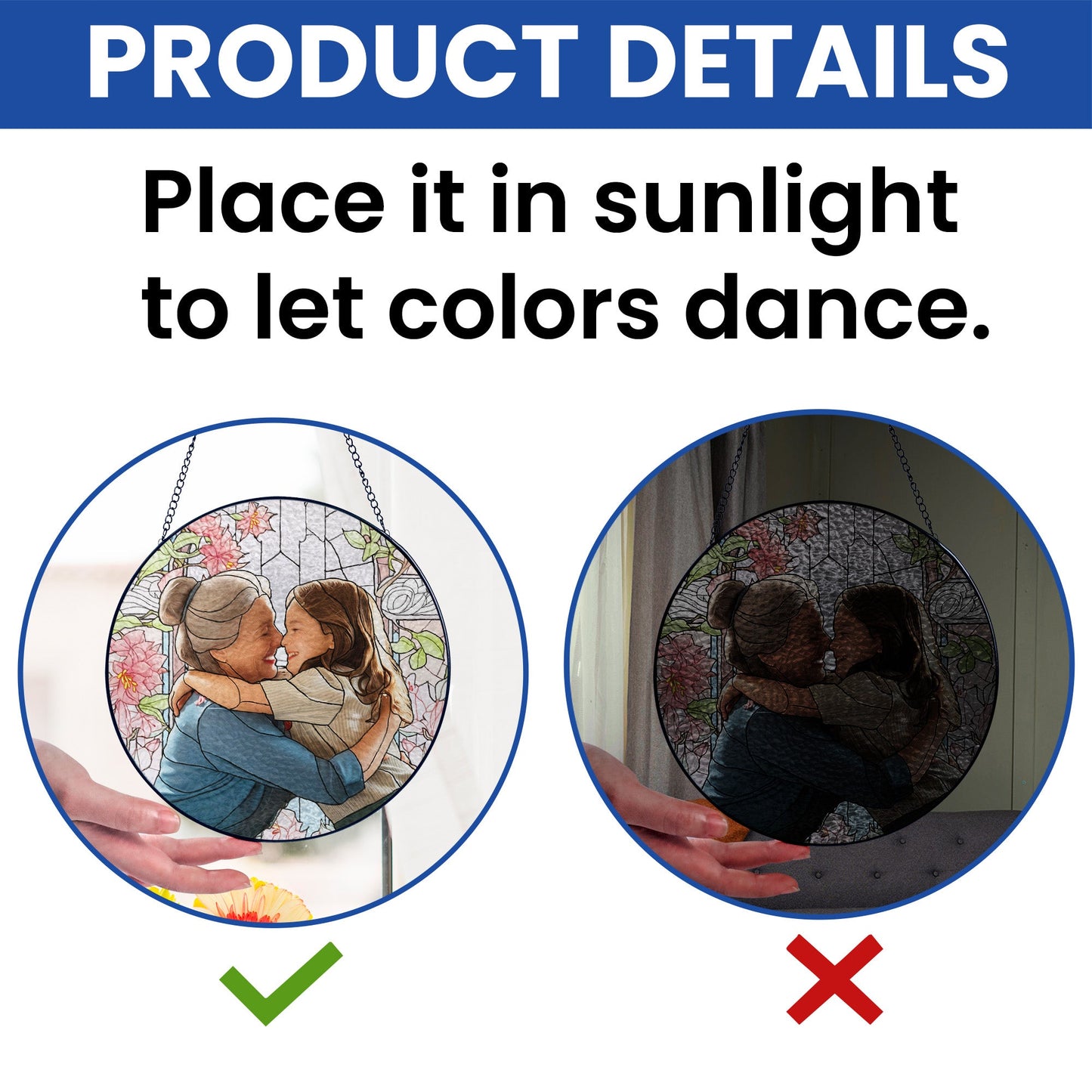 Personalized Grandma And Grandkids Custom Photo Mother's Day Stained Glass Suncatcher TQN4560BQT