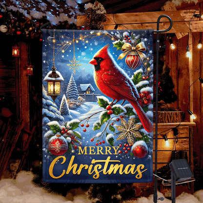 Cardinal Merry Christmas Winter Holiday Solar Led Garden Flag TQN4108SF