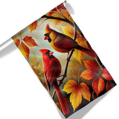 Cardinal Fall Autumn Leaves Flag MLN3458F