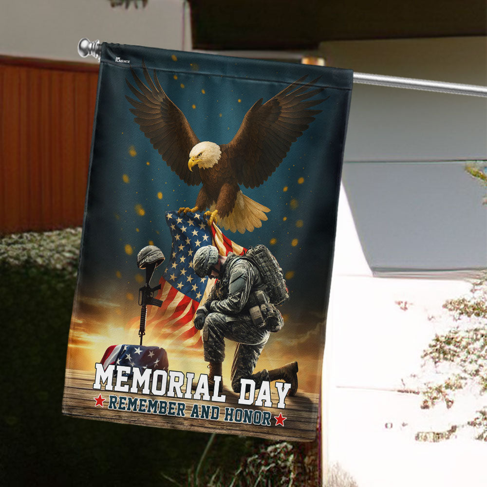 Memorial Day Eagle Kneeling Soldier Remember and Honor Flag MLN5543DTD