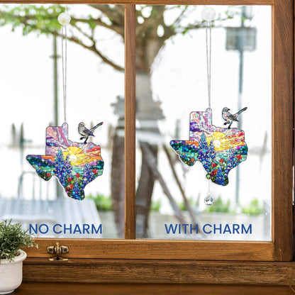 Texas with Northern Mockingbird and Bluebonnet, Texas Hologram Window Hanging TPT2759TNB