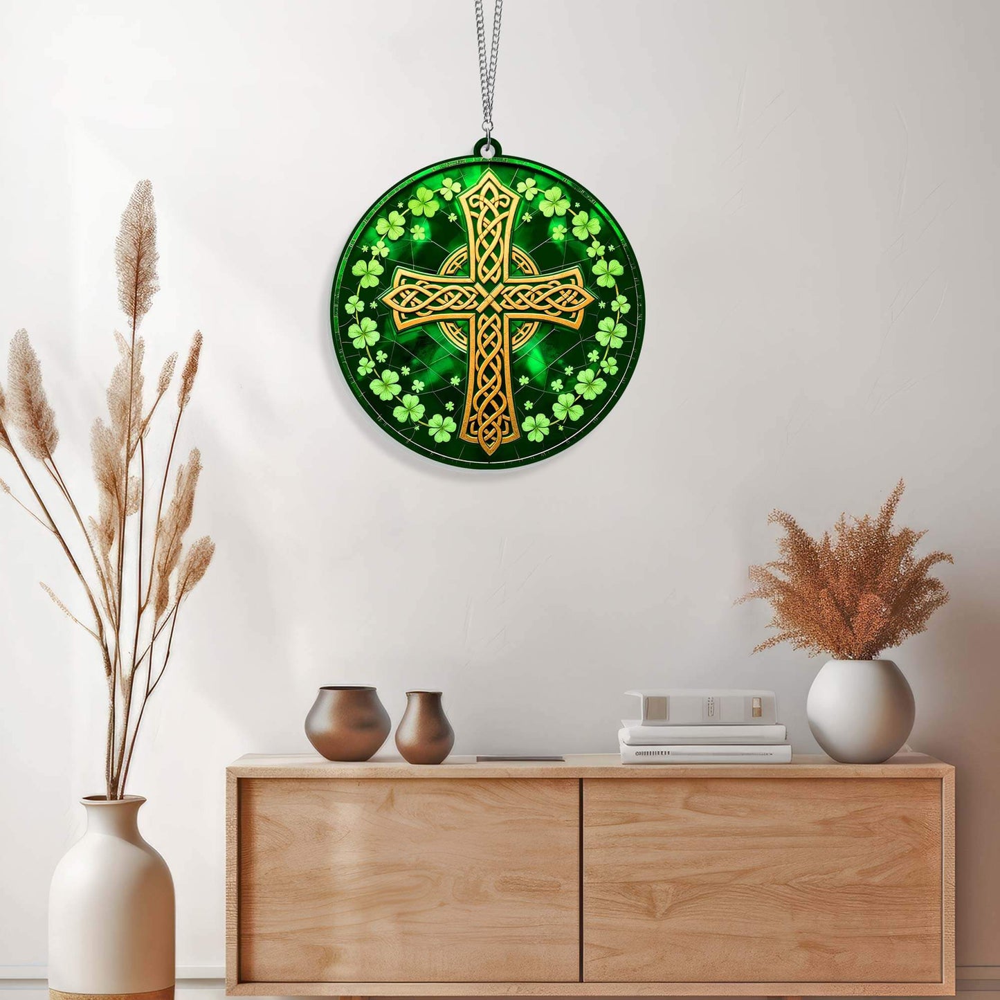 Irish Celtic Cross Shamrock St. Patrick's Day Acrylic Suncatcher Hanging Sign MLN5030AS