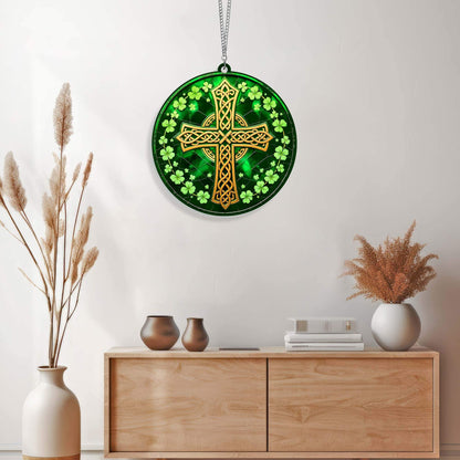 Irish Celtic Cross Shamrock St. Patrick's Day Acrylic Suncatcher Hanging Sign MLN5030AS