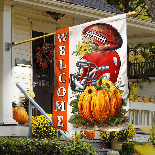 Football Fall Pumpkins Welcome Flag MLN1815F