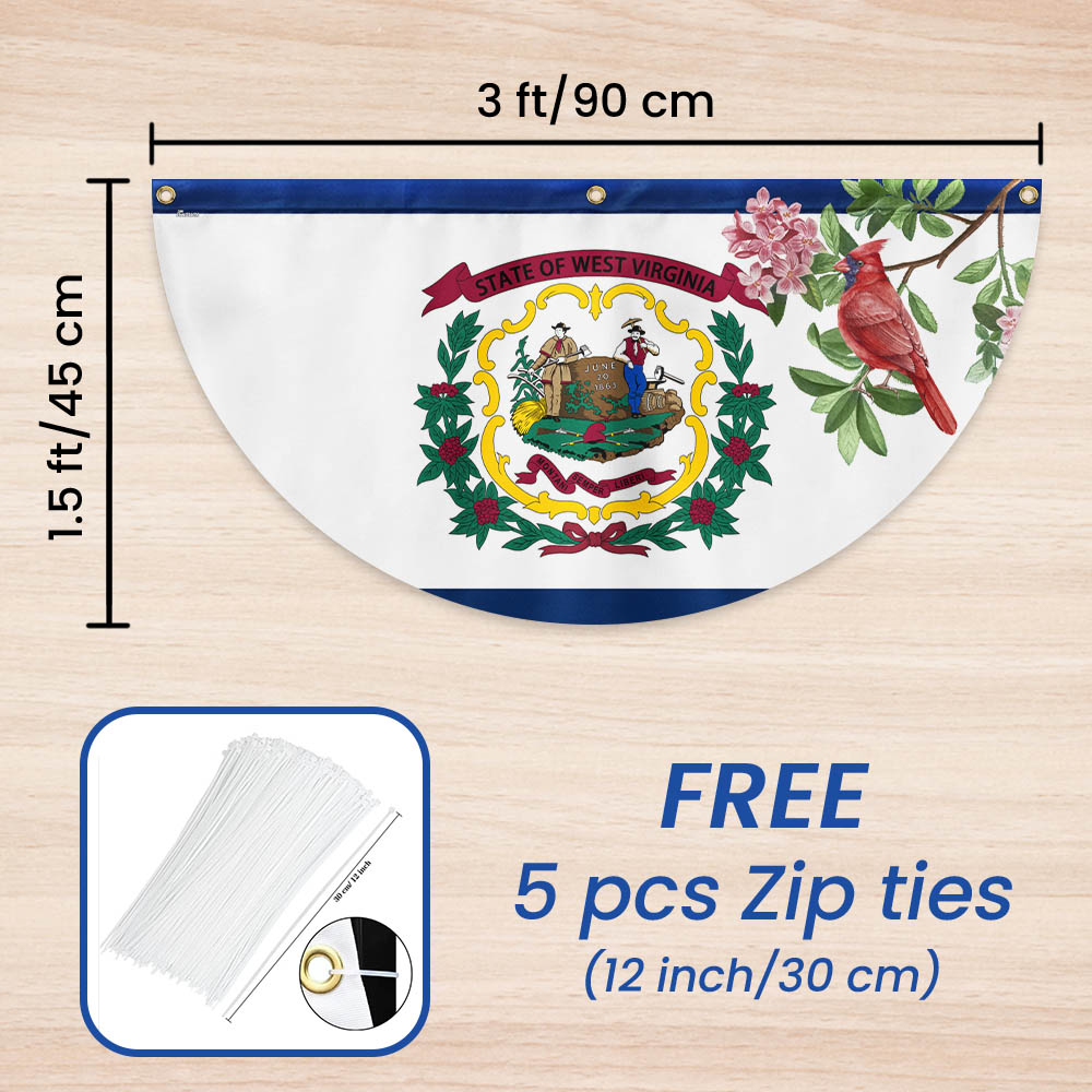 Cardinal and Rhododendron Flower, West Virginia Non-Pleated Fan Flag TPT1858FLv1