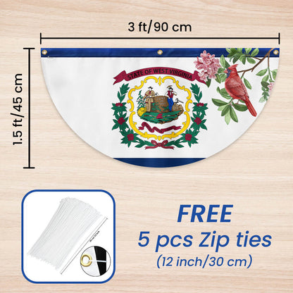 Cardinal and Rhododendron Flower, West Virginia Non-Pleated Fan Flag TPT1858FLv1