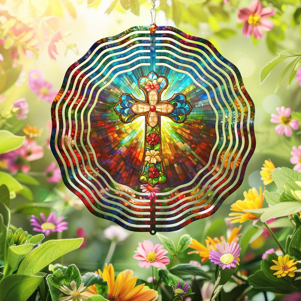 Christian Cross with Flowers Wind Spinner VTM480WS