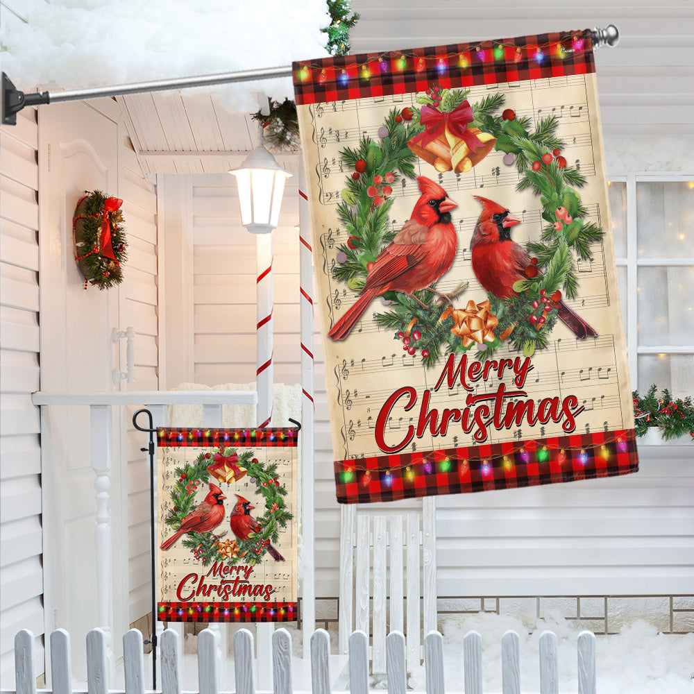 Cardinal Merry Christmas Cardinals in Wreath Flag MLN4099F
