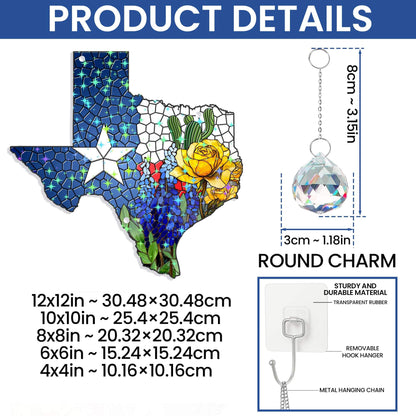 Texas Bluebonnet and Yellow Rose of Texas Hologram Window Hanging TPT2758TNB
