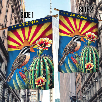 Arizona Cactus Wren and Saguaro Cactus Blossom Flag MLN3478F