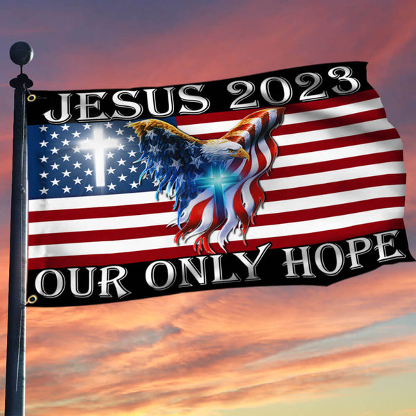 Flagwix American Flag - Jesus 2023 Our Only Hope, American Eagle Christian Cross Flag TPT741GF