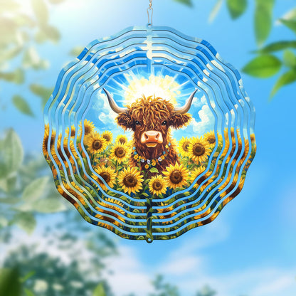Sunflowers Highland Cow Wind Spinner VTM944WS