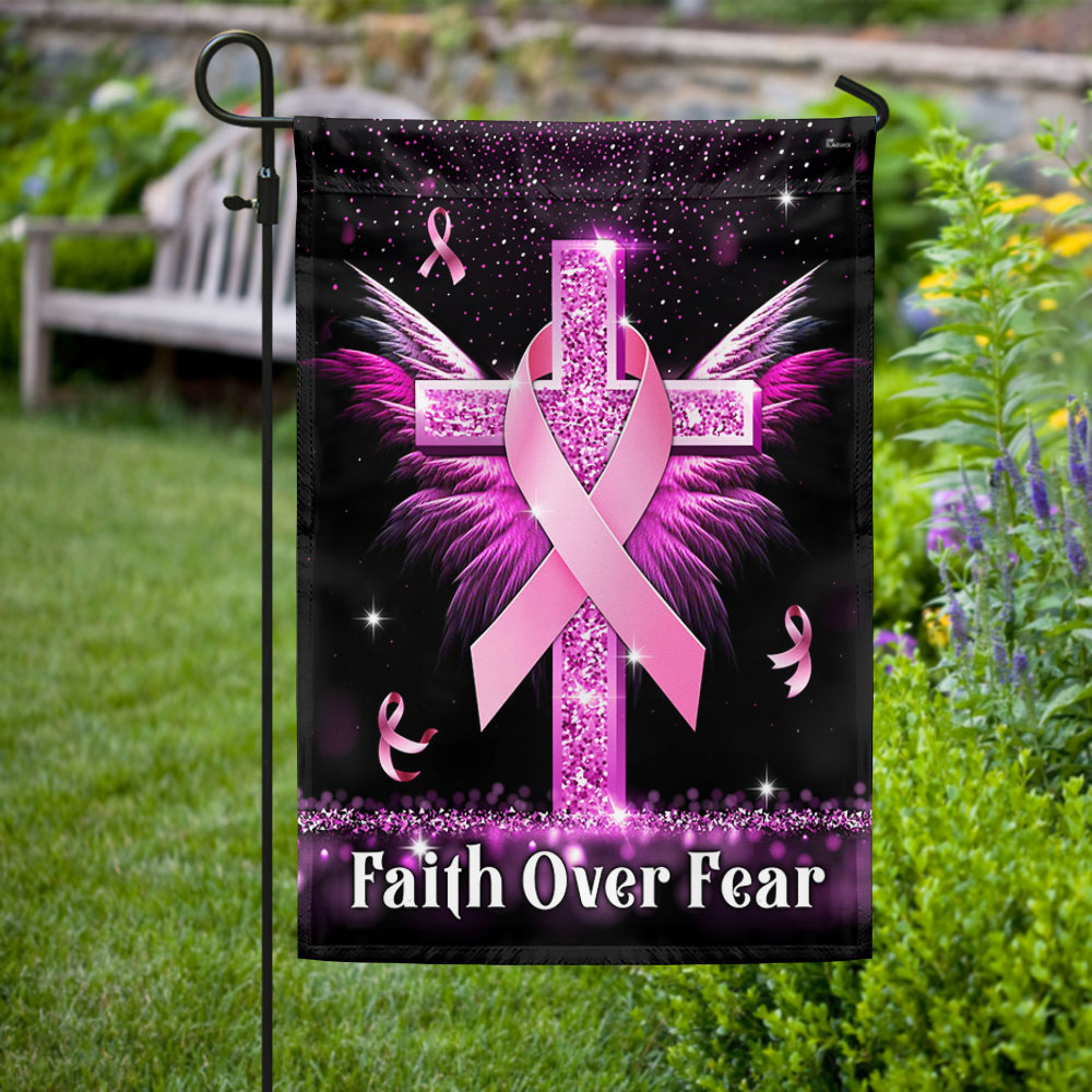 Breast Cancer Awareness Flag Faith Over Fear Cross TQN830F
