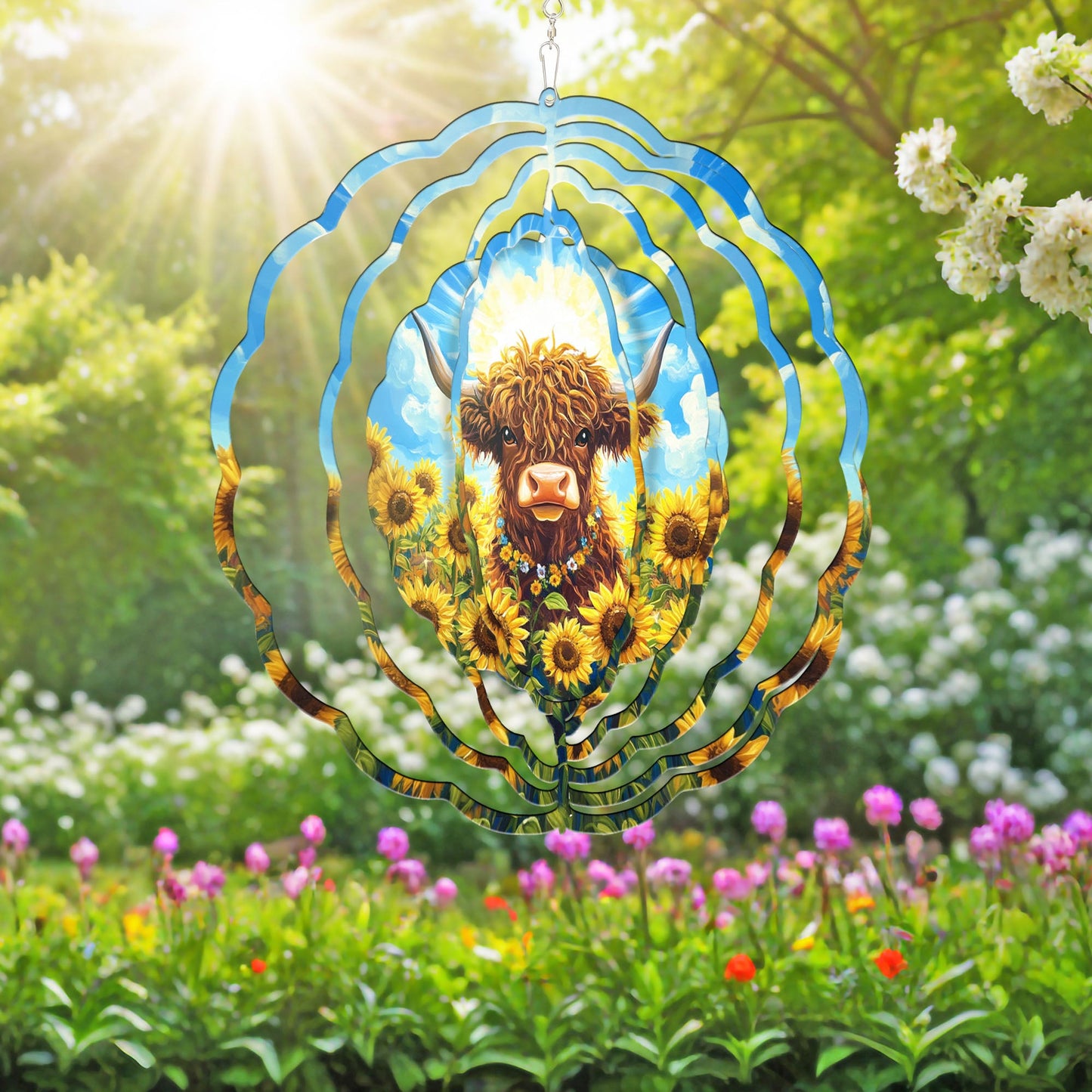 Sunflowers Highland Cow Wind Spinner VTM944WS