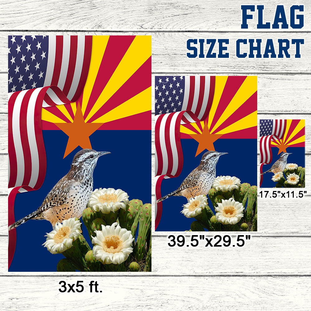 Arizona State Cactus Wren Bird and Saguaro Cactus Flag MLN1141Fv24
