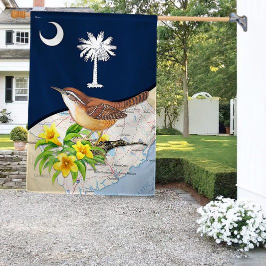 Carolina Wren with Yellow Jessamine, South Carolina Flag TPT745F