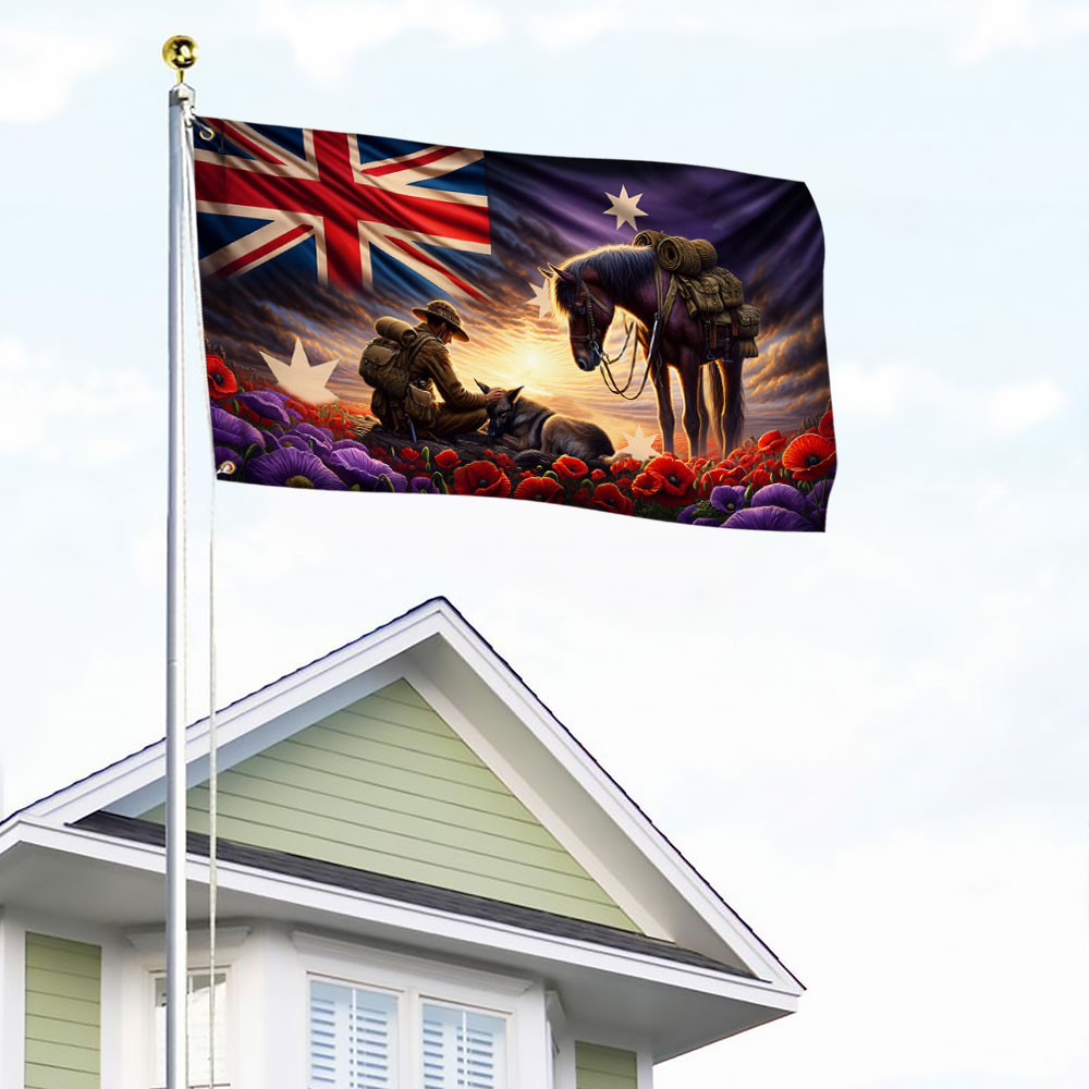Anzac Day Australia They Also Served Animals In War Grommet Flag TQN2696GF