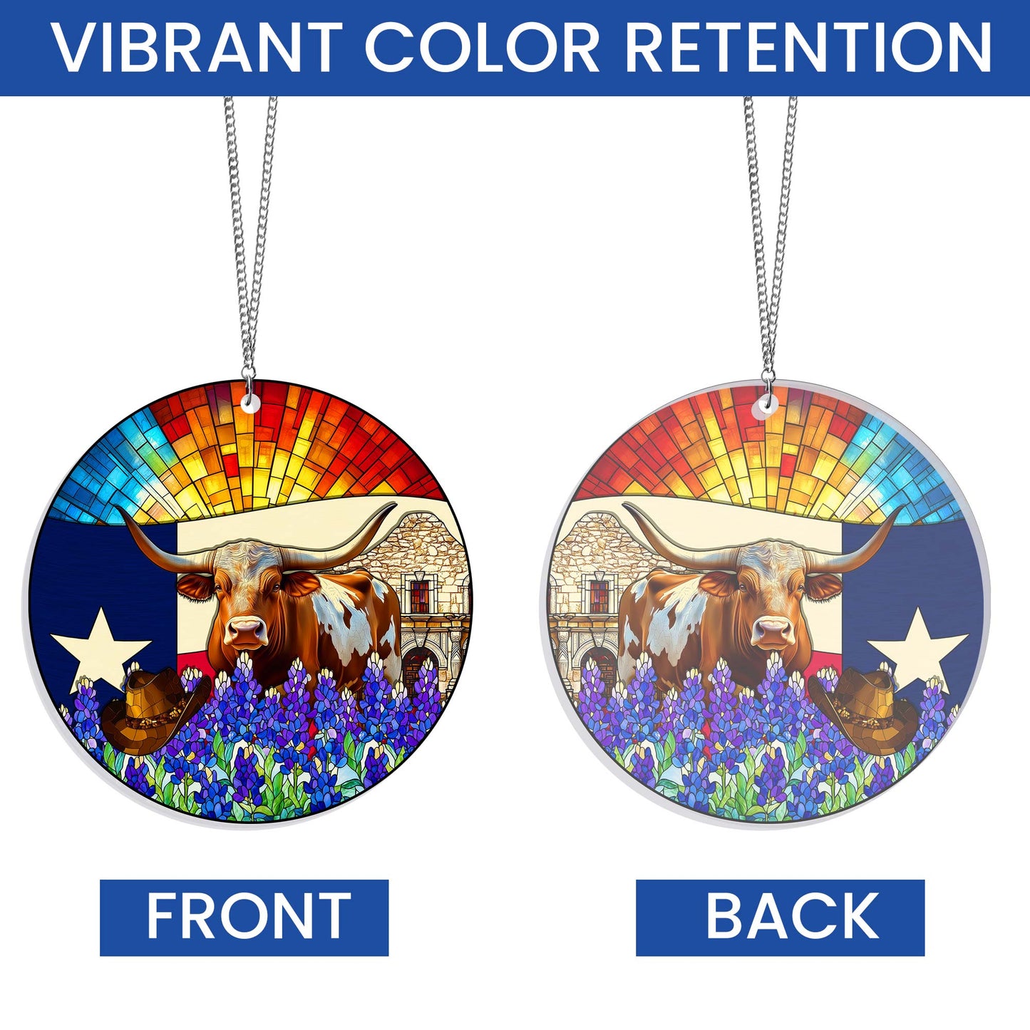 Texas Suncatcher – 1 Layer Window Hanging Home Decor with Texas Longhorn and Bluebonnet